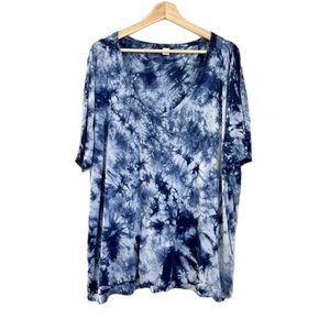 Old Navy Blue & White Tie-Dye Print V-Neck Basic Soft Tee Short Sleeve Top XXL